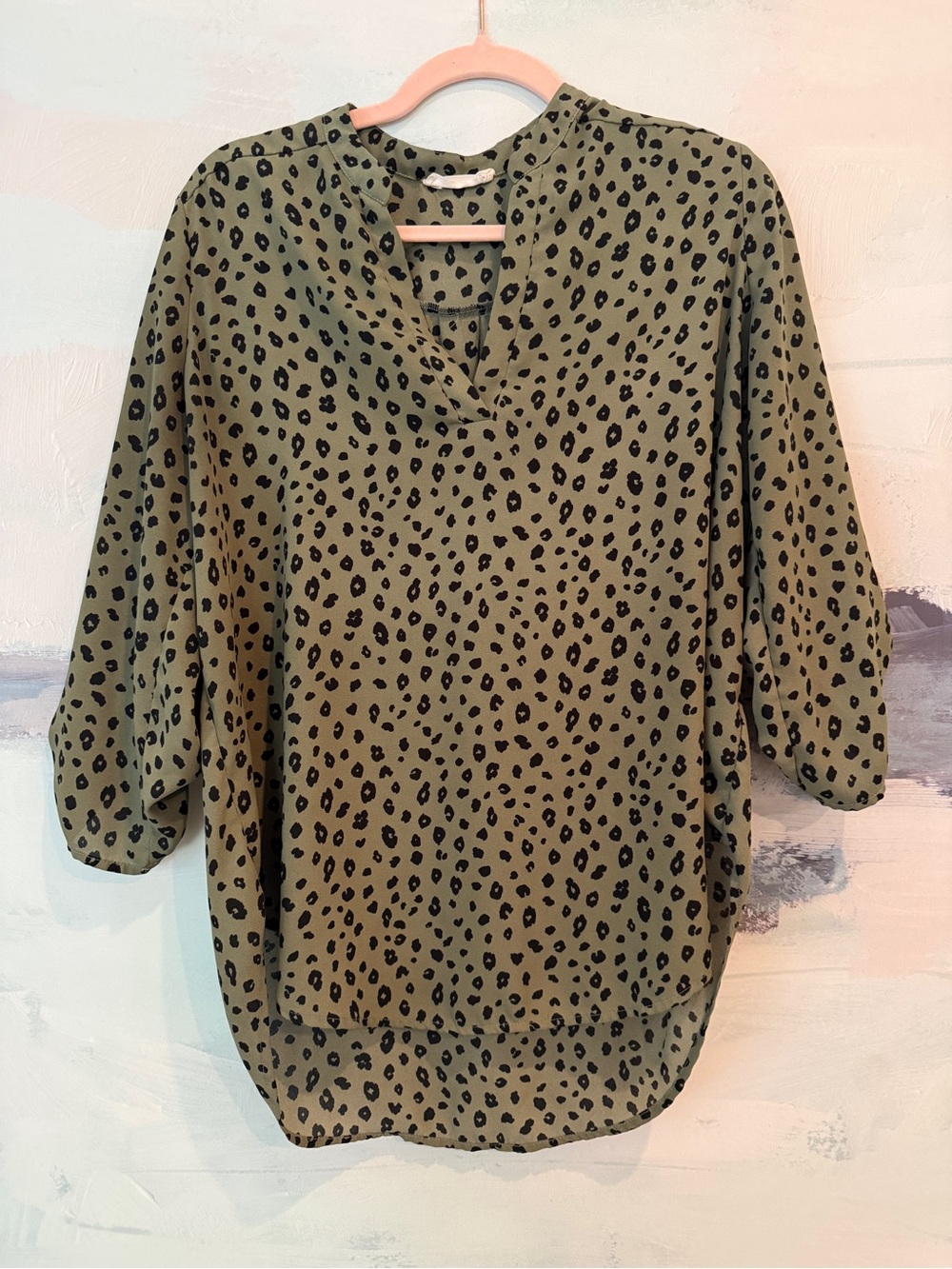 Lush Olive Green Black Leopard Print V-Neck Blouse
